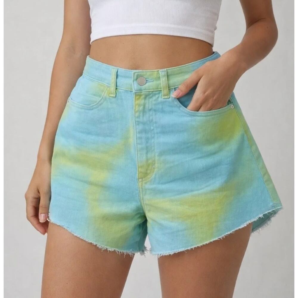 WeWoreWhat Tie Dye Flare Bell Denim Shorts Coastal Cool Girl Size 25 NWT